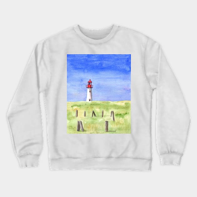 Whimsical Lighthouse Mixed Media Crewneck Sweatshirt by Sandraartist